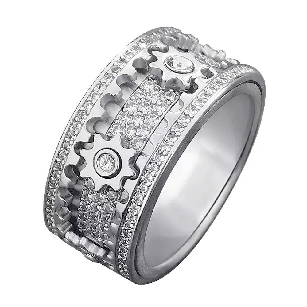 Stainless Steel Gear Ring Starry Sky Spinner Rings Fashionable Rotating Ring Rock Hip Hop