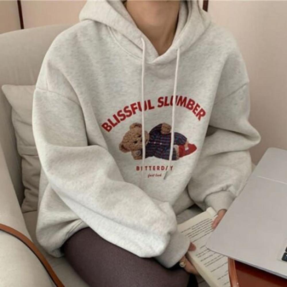 Navava Women Retro Bear Print Long Sleeve Sweatshirt Nt3216