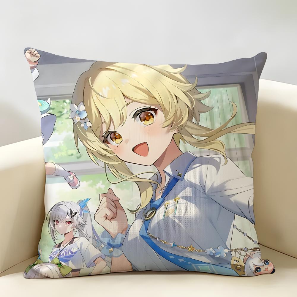 Lumine Genshin Game Cushion Cover Natural Linen Organic Fabric DoubleSided Printing Room Sofa Decor Pillow Case