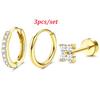 Bobisty 3Pcs Stainless Steel Earrings for Women Stud Hoop Earring Sets Hypoallergenic Cartilage Earring for Multiple Piercings