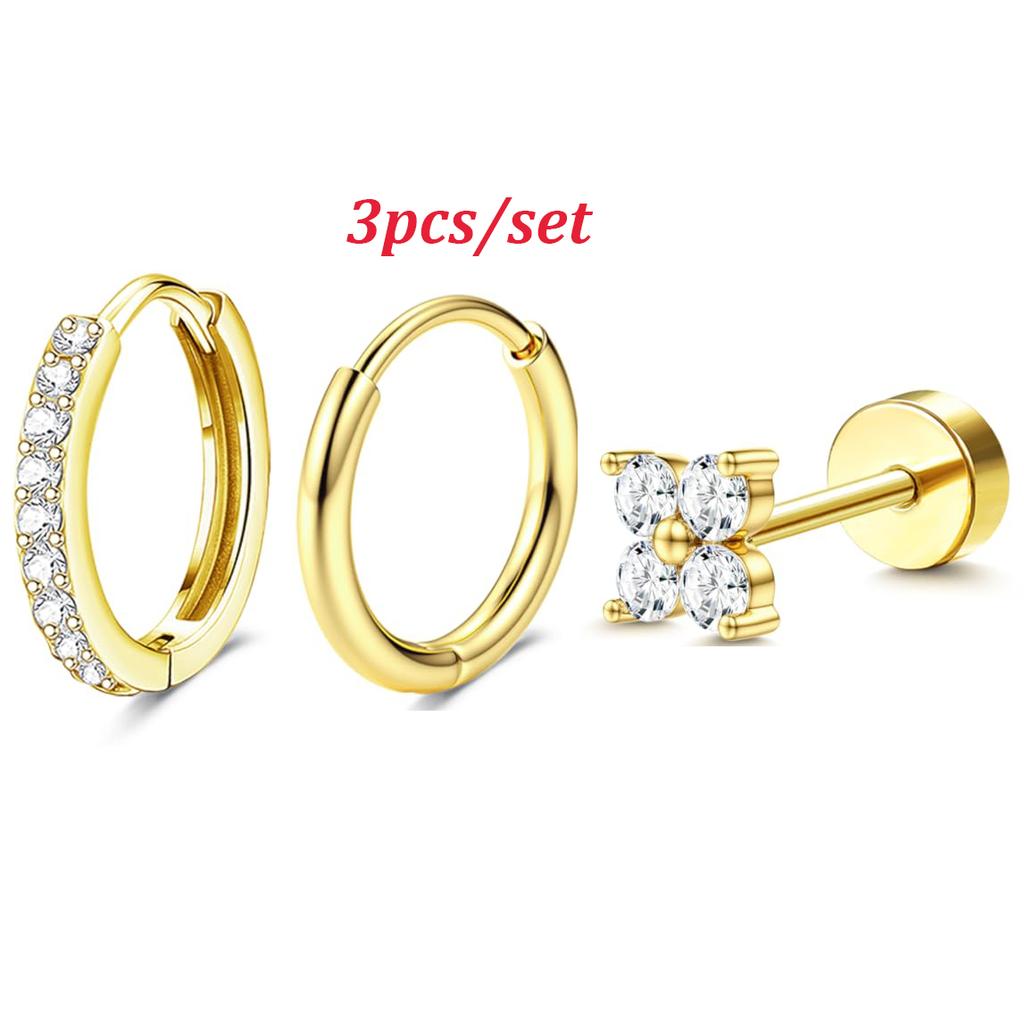 Bobisty 3Pcs Stainless Steel Earrings for Women Stud Hoop Earring Sets Hypoallergenic Cartilage Earring for Multiple Piercings