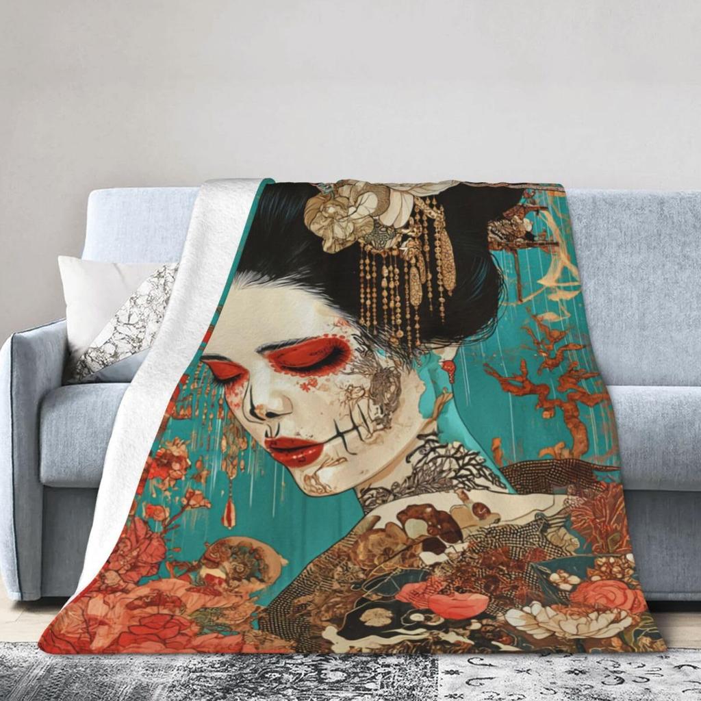 Series of Japanese Geishas Digital-printed Polyester Bedroom Velvet Flannel Cover Blanket Fleece Soft Cover Blankets for Beds