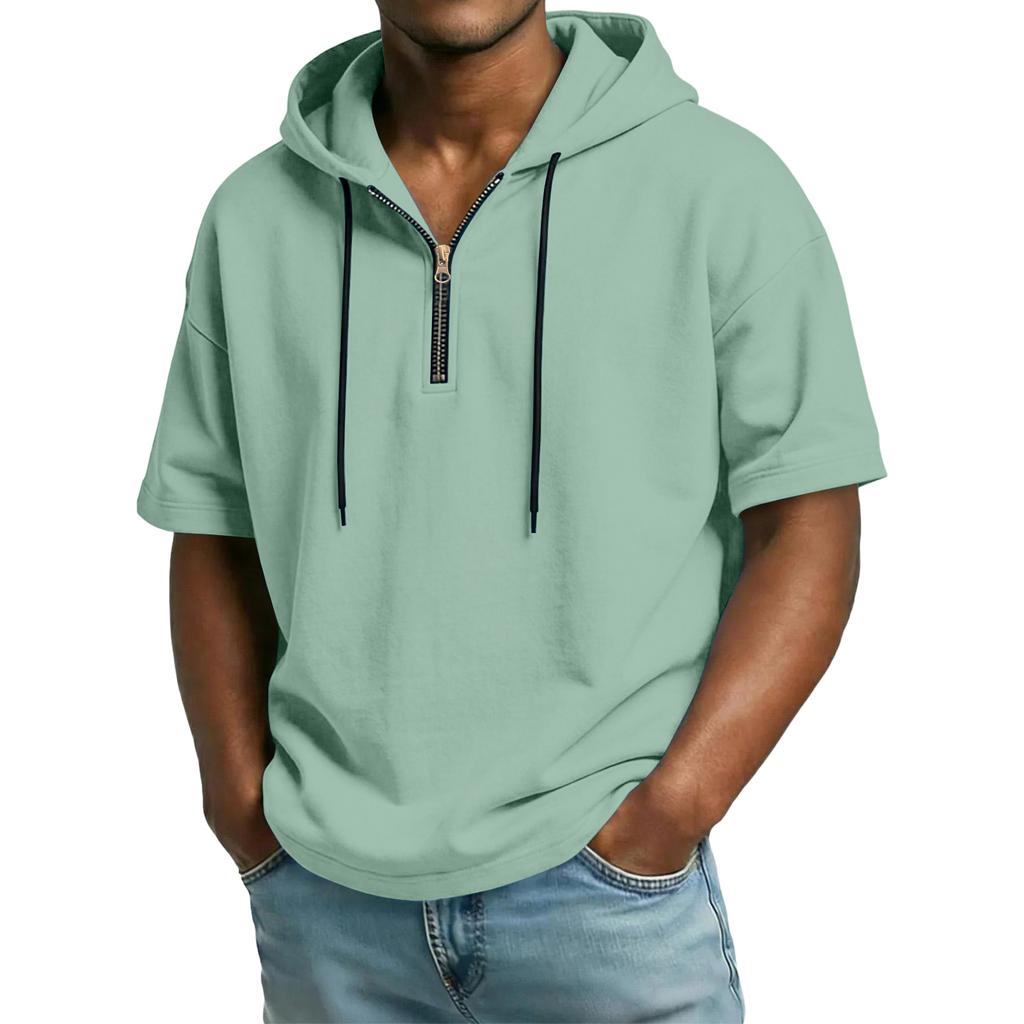 Herren Casual Kapuzenpullover mit Reißverschluss und kurzen Ärmeln