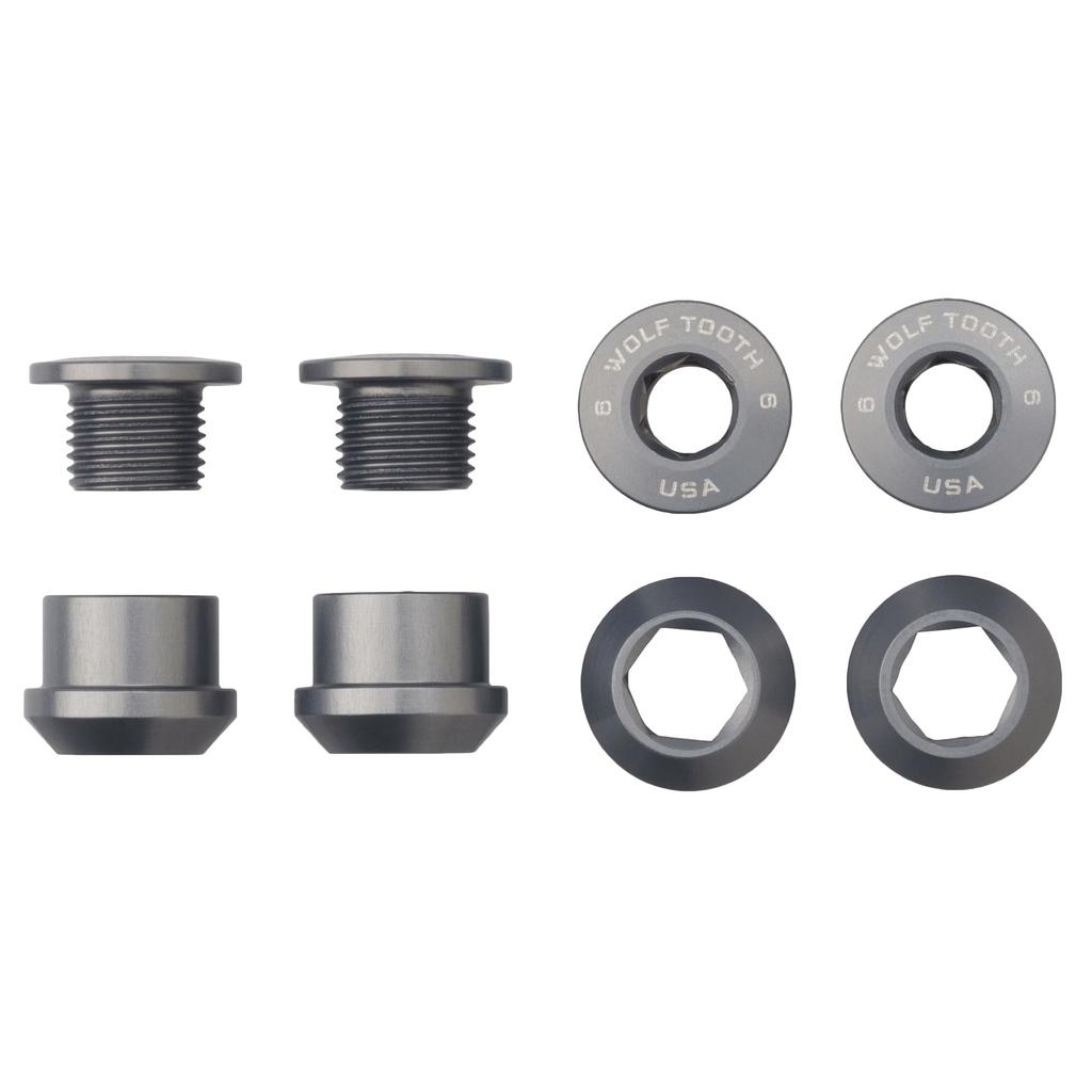 Wolf Tooth Set of 4 Chainring Bolts and Nuts for 1X 4 Raw Silver 6mm U14CBCN06RSIL - pcs.