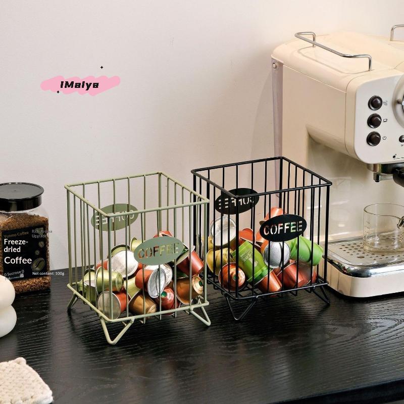 M-Iron Coffee Pod Holder Large Capacity Coffee Capsule Holder Coffee Creamer Container Square Shape Pod Storage Cup