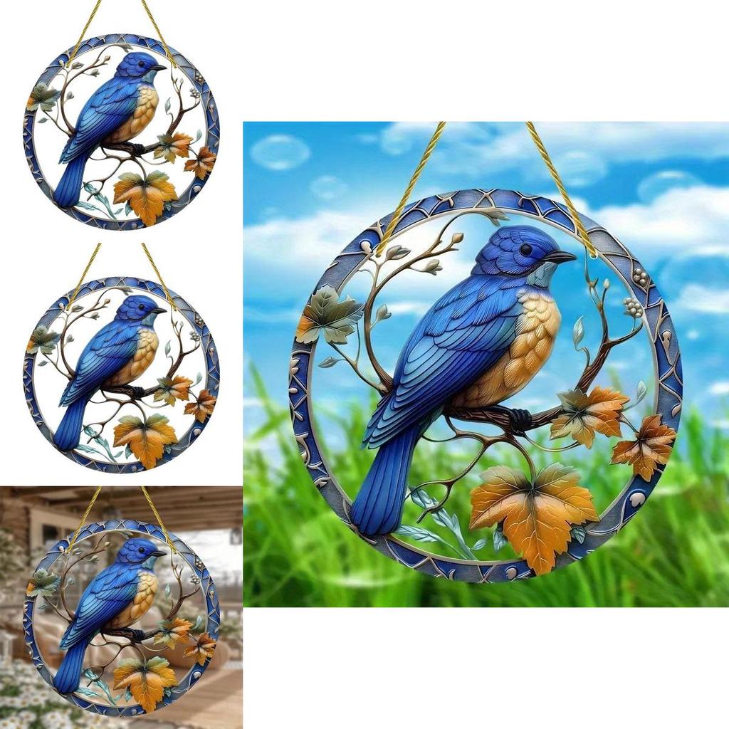 Simulated Blue Bird Branch Pattern Circular Acrylic Pendant For Garden Party Gift