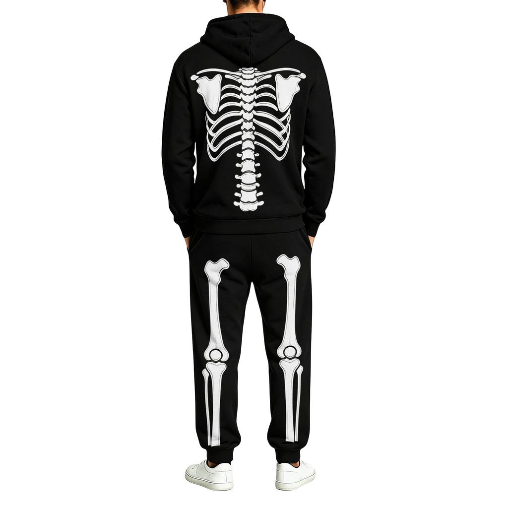 Men's Funny Skeleton Hoodie Halloween Costume Set with Long Sleeve Pullover and Pants