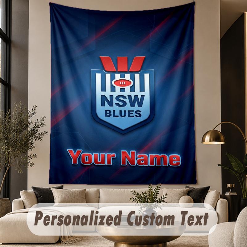 Custom Text Tapestry NSW Blues Logo Print Wall Tapestry Indoor Living Room Wall Decor