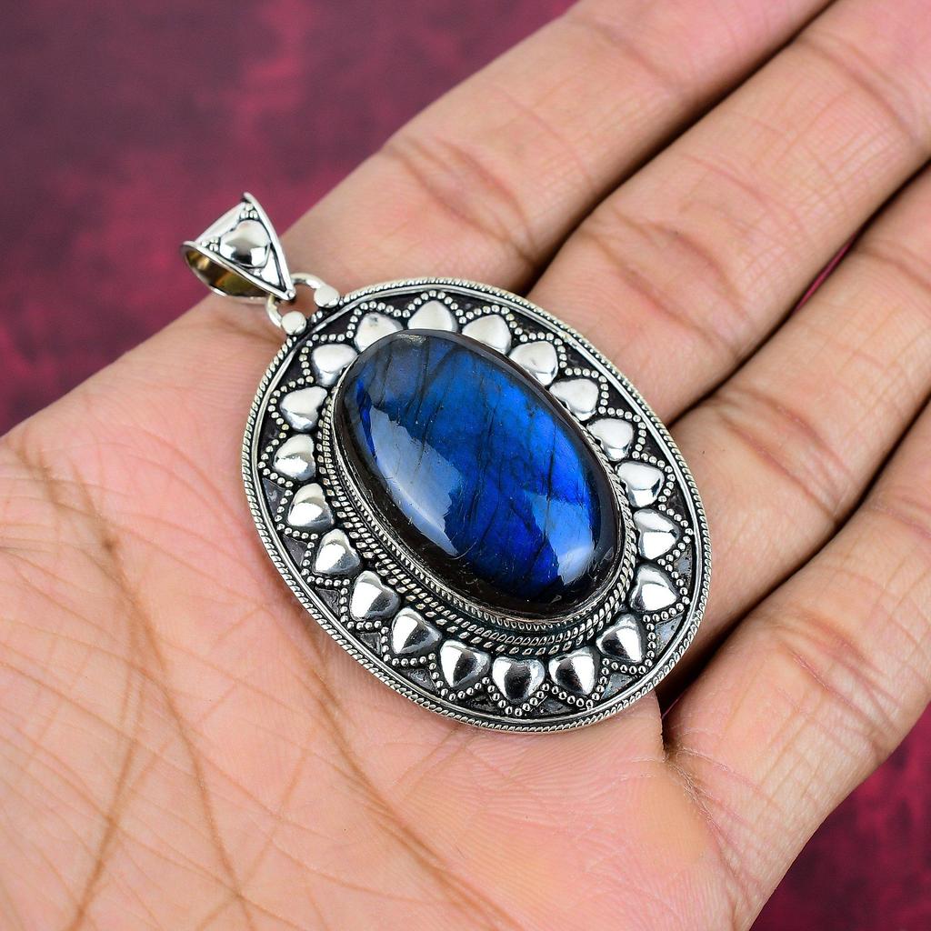 Labradorite Pendant, Handmade Gemstone 925 Sterling Silver Pendant Antique Jewelry, For Gift Silver Jewelry