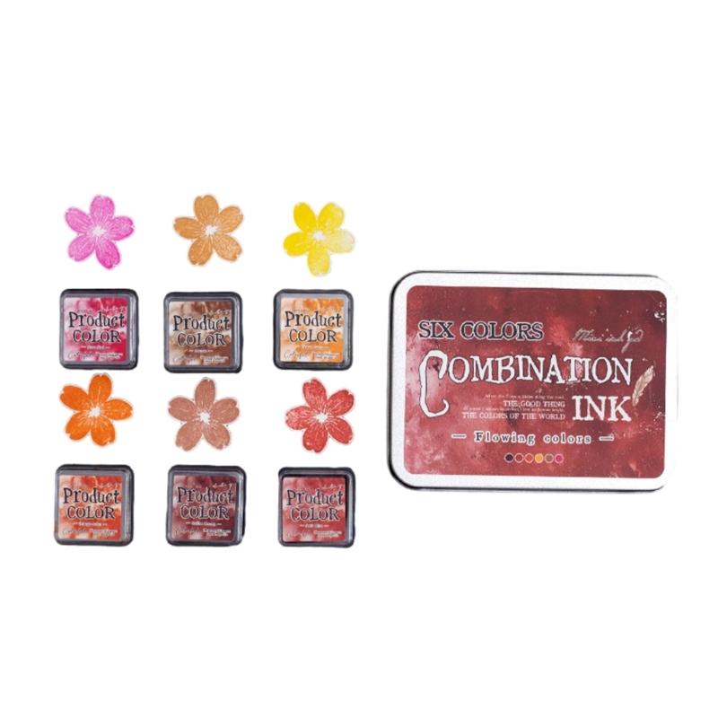 6 Pcs Ink Pad Set Flowing Colors Series Combination Inkpad School Supplies for Kids Adults Crafting Projects