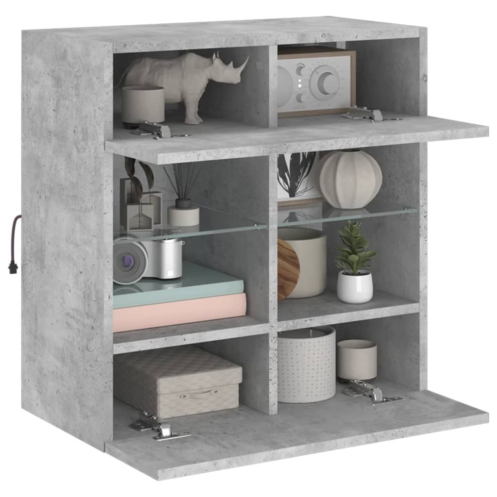 Wall Mounted TV Cabinet with LED Lights Concrete Grey 58.5 X 30 X 60.5 Cm