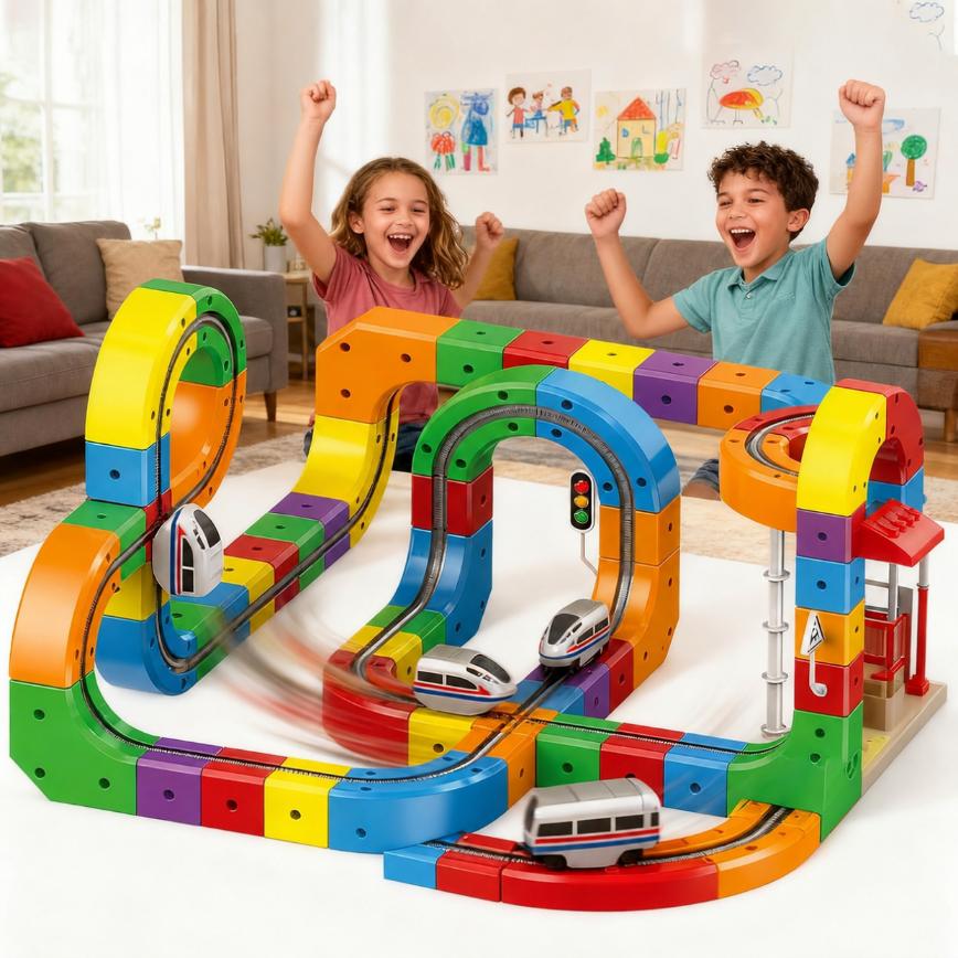 Electric modular train track construction anti-gravity train 81pcs