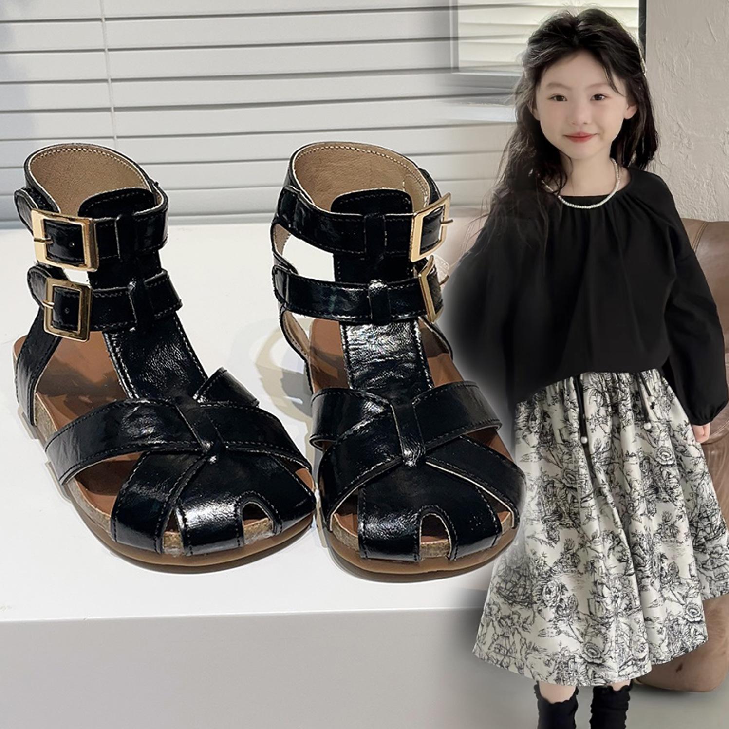 

Корейская версия студенток 2025 летние новые высокие кроссовки римские сандалии крест-накрест туфли принцессы для девочек детская пляжная обувь 37 inner length 23.2cm чёрный