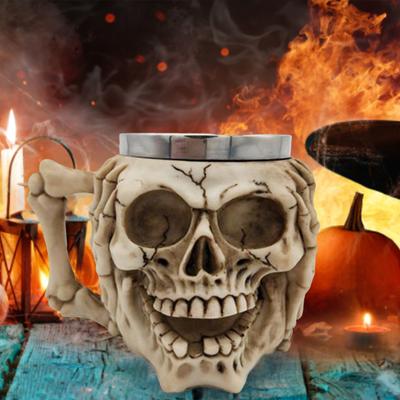 Yousheng Stainless Steel Mug Halloween Beer Cup Resin 3D Goblet Mug With Skull and Bones Design Coffee Cup Halloween Gift
