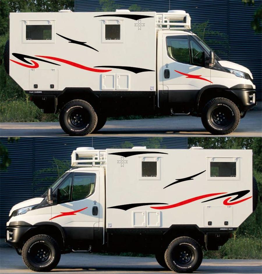 Black+Red Vinyl Stickers For Caravan Travel Trailer Camper Van Stripes Graphics