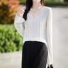 Supply New Simple Half-open V-neck Pit Strip Design Sense Knitted Sweater Women's Loose Casual Knitted Jumper