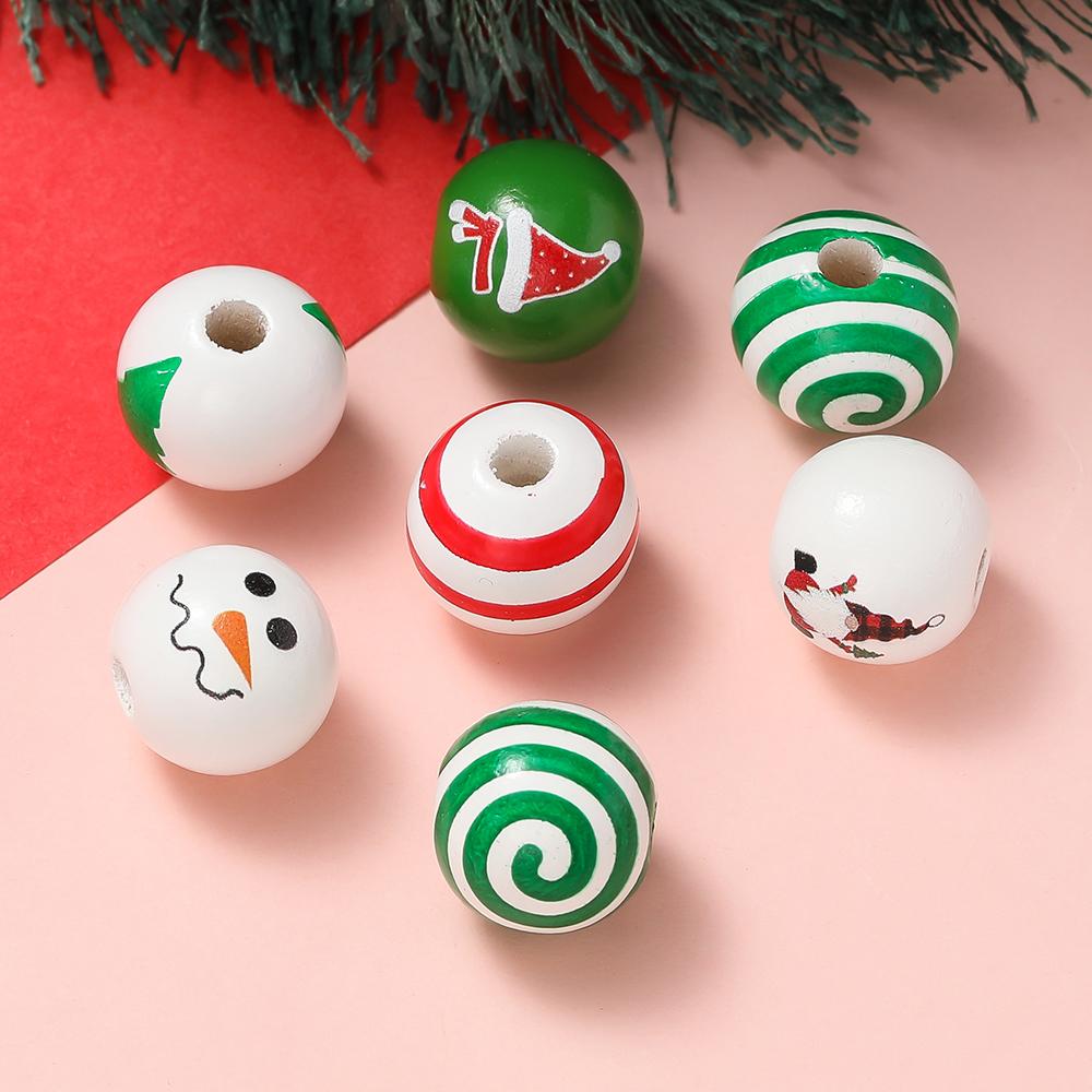 5/10pcs 16mm Wooden Beads Green Snowman Christmas Spacer Beads for DIY Bracelet Keychain Jewelry Making Handmade Accessories