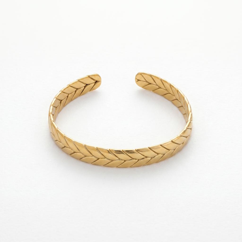 QIAOREN 12649 18K Gold Plated Stainless Steel Wheat Leaf Cuff Bracelet Adjustable Open Bangle Anti Tarnish Wrist Jewelry