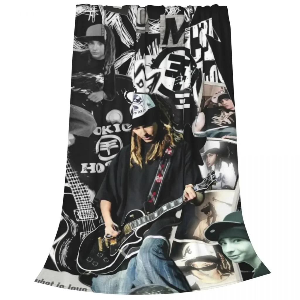 Tom Kaulitz Plaid Blanket Sofa Cover Fleece Textile Decor Pop-Rock Band Collage Throw Blanket for Bed Travel Bedding Throws