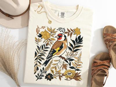 Goldfinch Wildflower Shirt, Boho Floral Goldfinch Birdwatching Tee, Bird Lover Gift