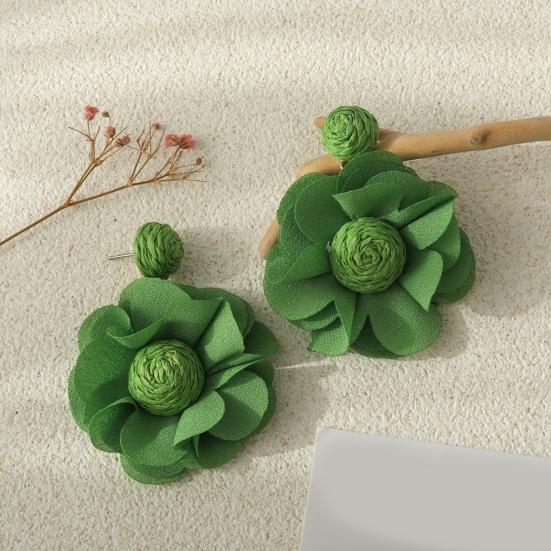 Boho Blume Hängeohrringe Damen Stoffblume Hängeohrringe Handgefertigt Leichte Florale Hängeohrringe für Urlaub Sommer Strand