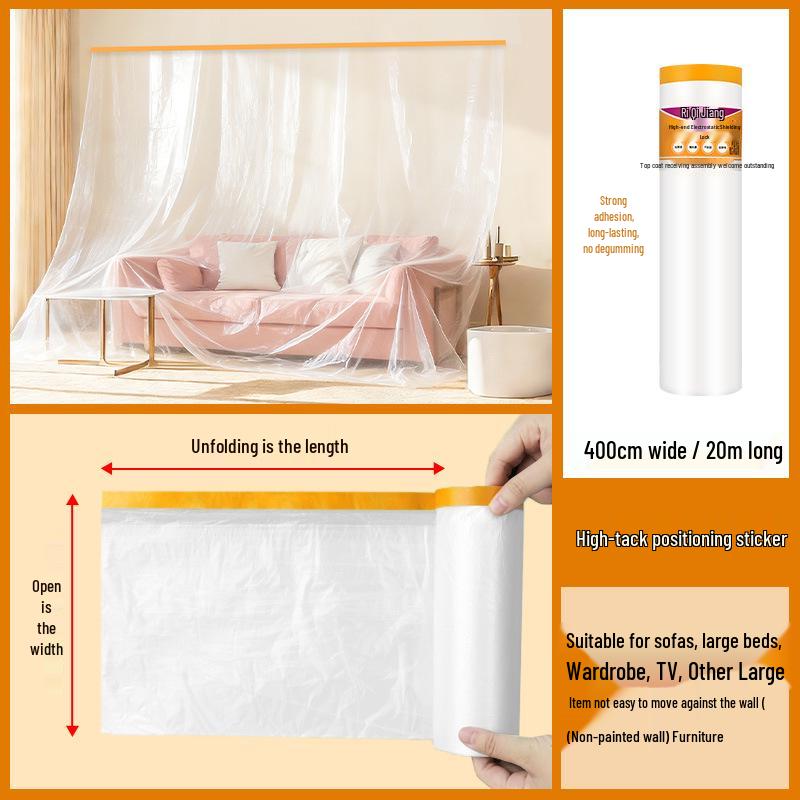 Thickened Plastic Dustproof Masking Film for Furniture Renovation and Spray Protection