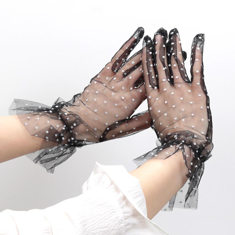 Damen Sexy Spitze Handschuhe Transparentes Punkt Netz Kurze Tüll Fäustlinge Club Abschlussball Party Tanzen Fischernetz Weißes Kleid Atmungsaktiver Handschuh