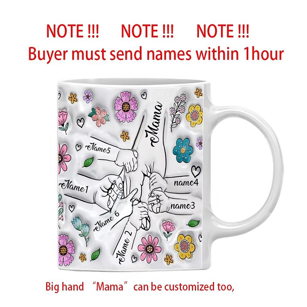Kubek z imieniem na zamówienie Personalizowany nadruk z efektem 3D Kwiaty Filiżanka Trzymające się dłonie Kubki do kawy kubki Z uchwytem Prezenty na Dzień Matki