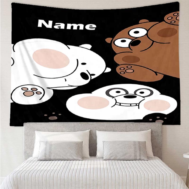 Custom Name We Bare Bears Print Tapestry, Backdrop, Easy Setup, Ideal for Bedroom, Office & Living Room, with Aesthetic Wall Hanging Decor.