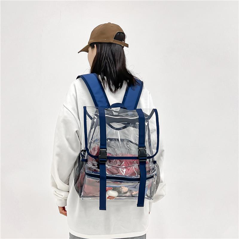 Transparent PVC Backpack Large Capacity Travel Bag Fashion Flip Top Minimalist Transparent Waterproof Student School Bag