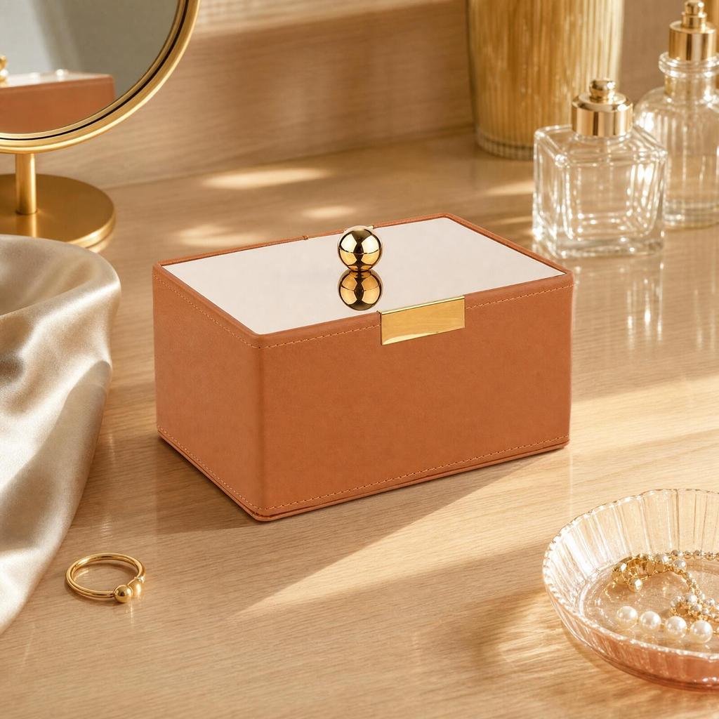 Dustproof PU Leather Desktop Storage Box Lined Interior with