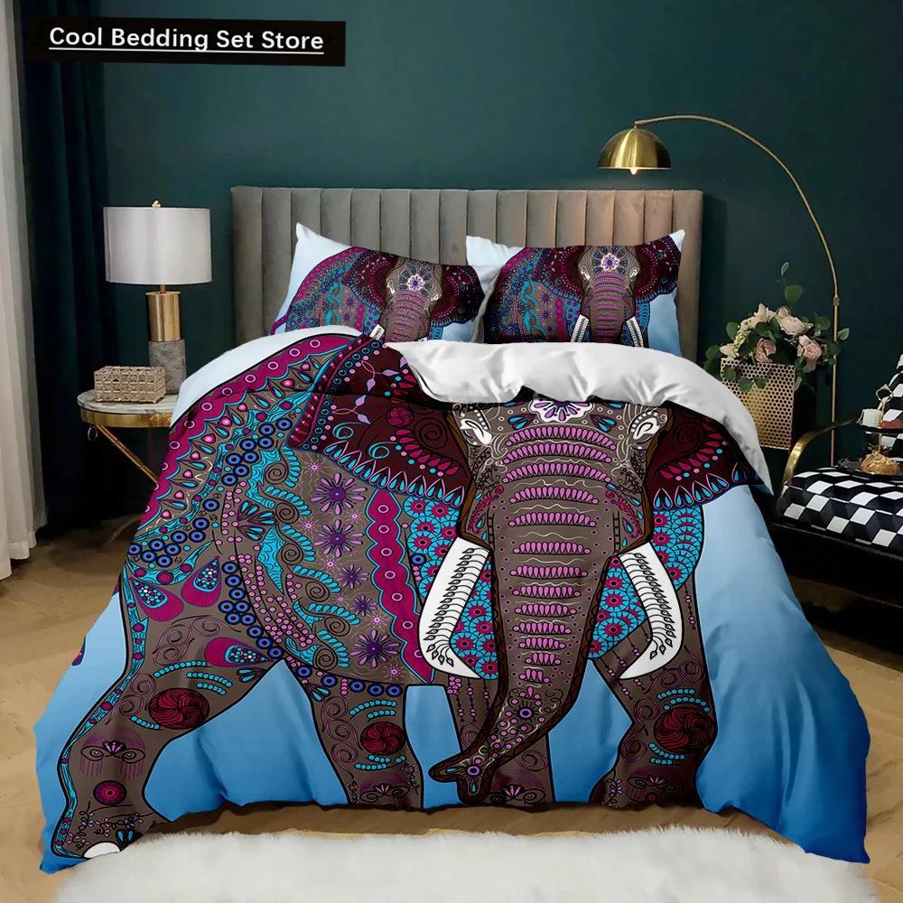 Boho Elephant Duvet Cover Set Bohemian Mandala Elephant Bedding Set Safari Animal Indian Exotic Queen King Polyester Quilt Cover