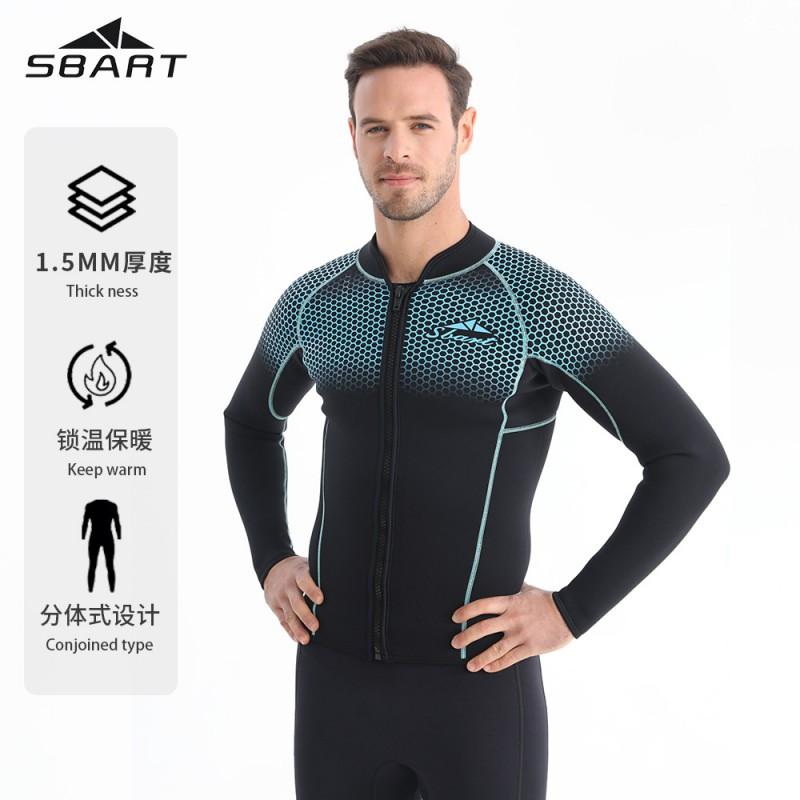 1.5mm Zipper Long Sleeve Wetsuit Men Warm Thermal Surfing Diving UV Protection Separate Suit