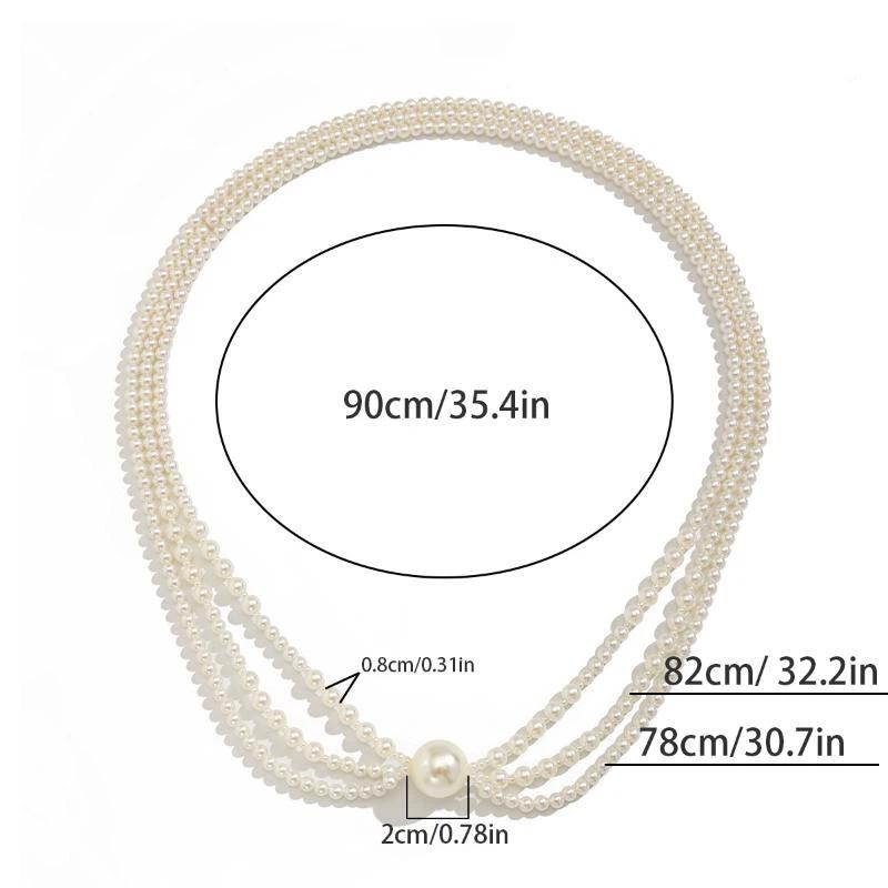 Elegant Multi Layer Smooth Imitation Pearl Long Tassel Necklace For Women Beads Sweater Chain Neck Jewelry
