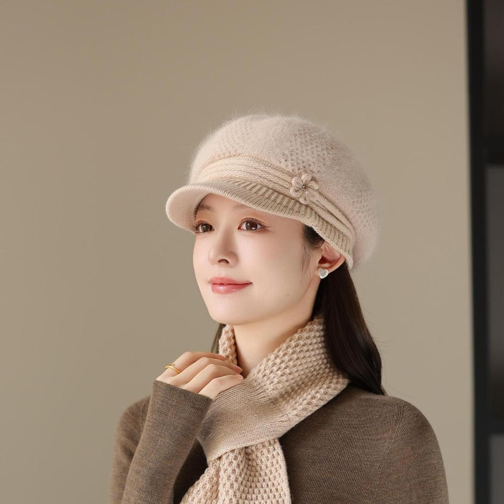 New Rabbit Fur Hat Women's Knitted Wool Hat In The Elderly Warm Fleece Hat Cold Hat