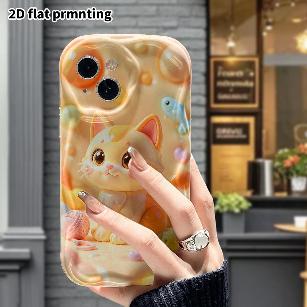 Phone Case: 2D Flat Design Suitable for iPhone 18 17 16 15 14 13 Pro Protective Case, Orange and White Little Kitty, Perfect Christmas and Halloween H
