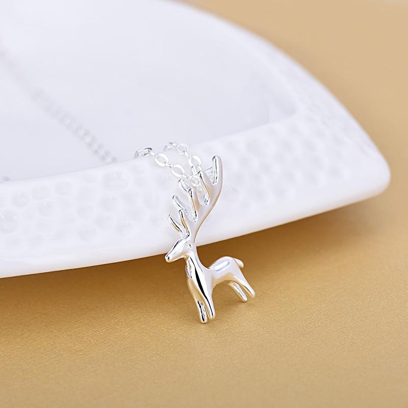 S925 Silver Reindeer Pendant Necklace - Festive Fresh Design for Students