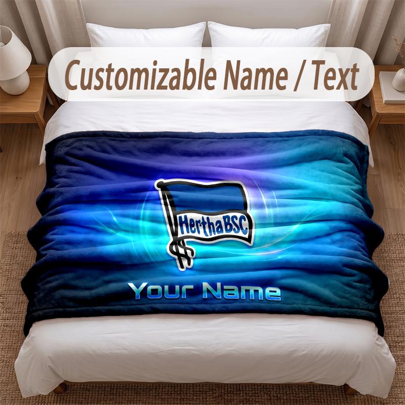 Hertha BSC Bedruckte Flanelldecke Benutzerdefinierter Name Text Weiche Warme Decke für Schlafzimmer Feiertagsgeschenk