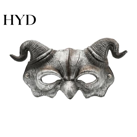 Foam Devil Mask Halloween Ram Horn Demon Mask, Horror Half Face Vintage Lightweight Gothic Masquerade for Cosplay Costume Party