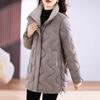 Stand-up collar without hat down cotton clothes women's medium and long warm loose large size middle-aged mother's new winter fashion coat