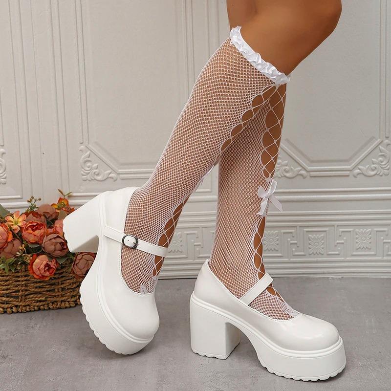 Fashion 2024 New Chunky Platform Mary Jane Shoes Women Patent Leather High Heels Pumps Woman Sweet Thick Heel Party Shoes Female