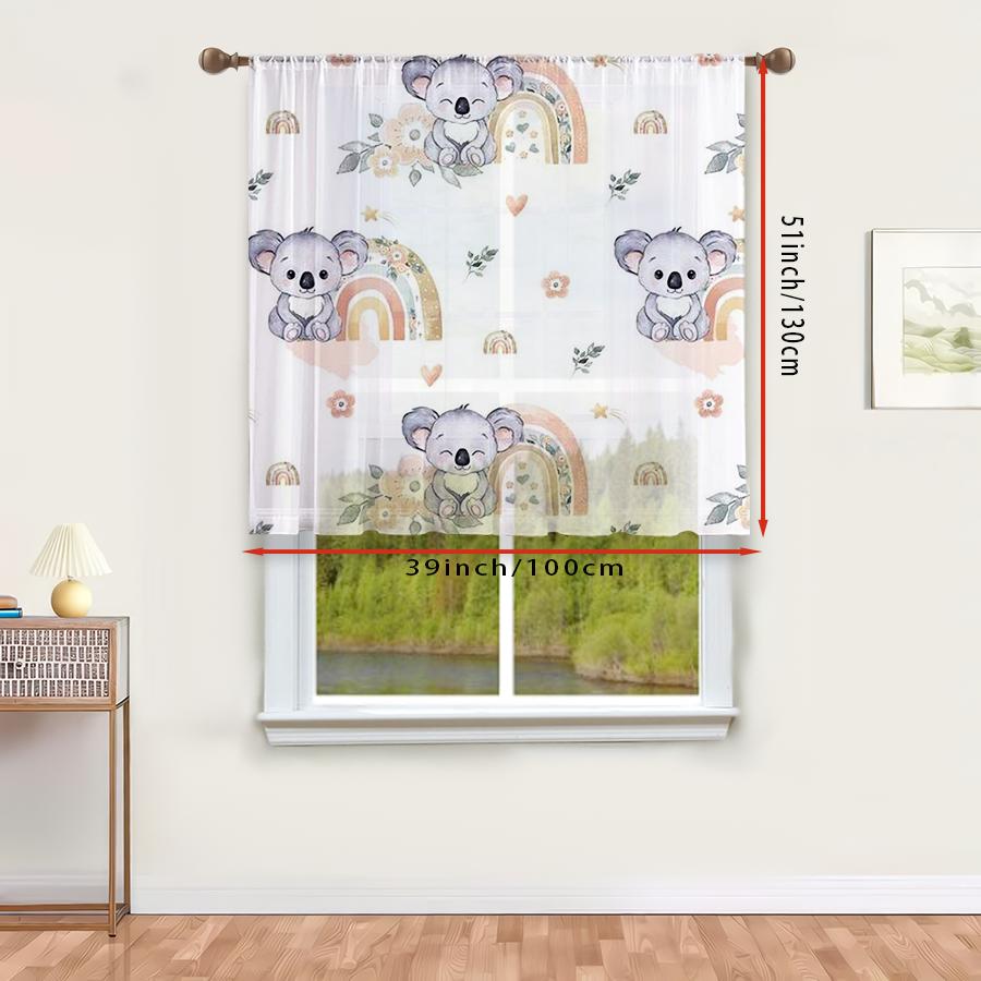 1PC Sheer Curtain Koala Rainbow Baby Nursery Print, Rod Pocket Window Curtain for Living Room Kids Room Home Decor