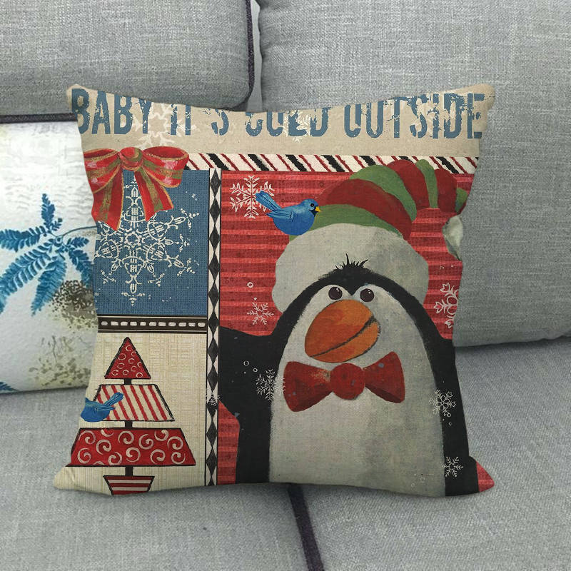 Christmas Happy Cartoon Pattern Digital Printing Short Plush Pillow Covers For Car Sofa Office Cushion Cover Home Goods