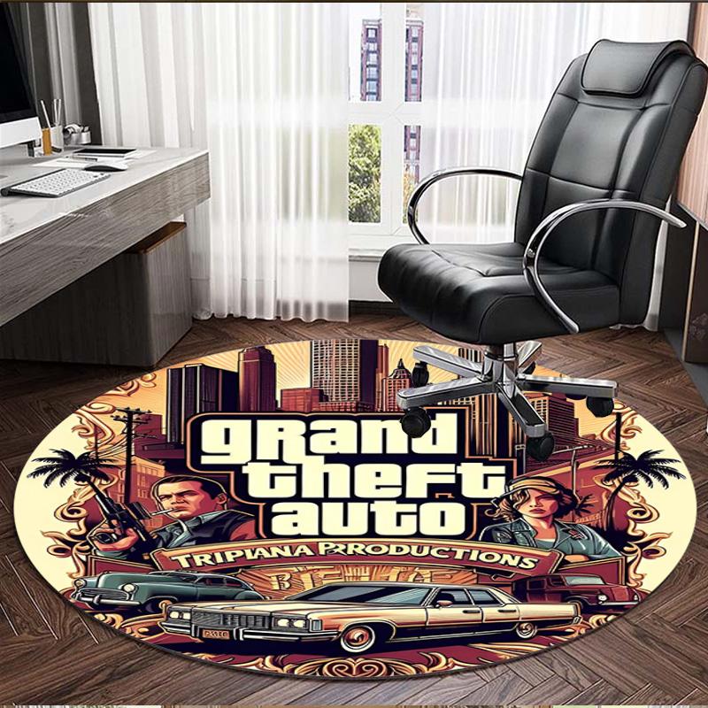 Grand Theft Auto VI Print Round Rug, Washable Floor Carpet, For Entryway Dorm Laundry Room Office Study, Home Decor Birthday Christmas Gift