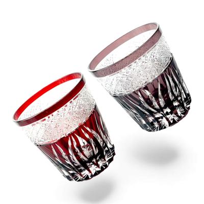 Dinner Luxe Cut Glass Pair Cups 85xH90mm 260cc Saika Red Purple Kouga Takumi-fu & PNO.333378