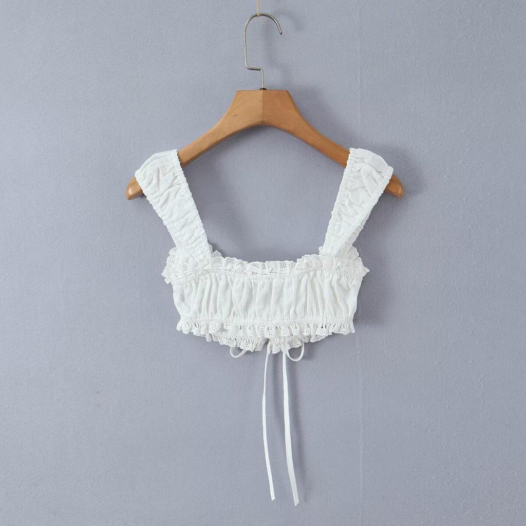 Europäischer Stil Damen Weiß Kurzarm Schnürung Baumwolle Oberteil - Frühjahr 2026 Kollektion