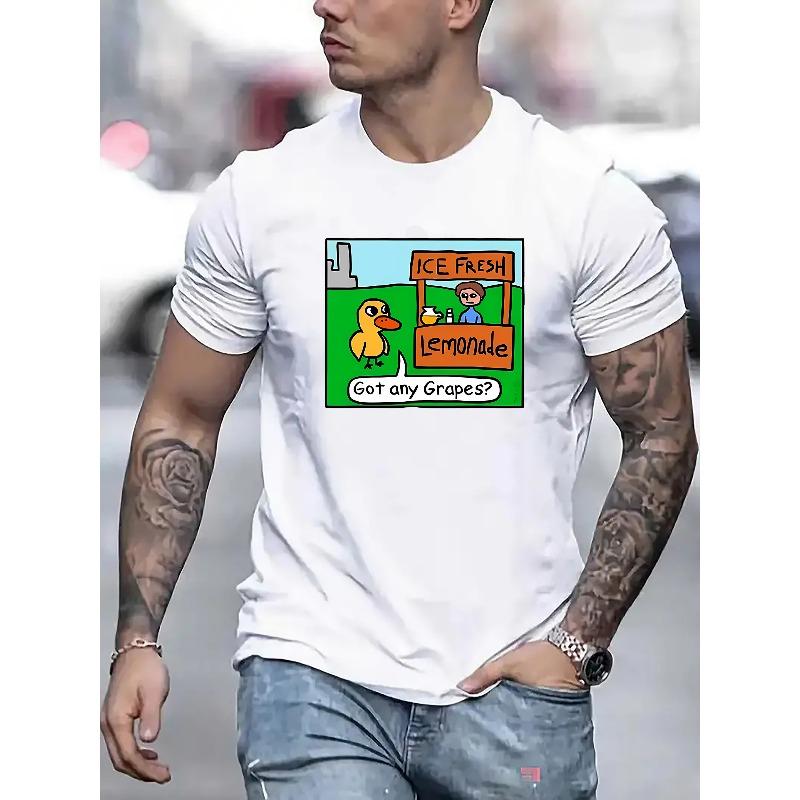 

European sizes Men s Fashion Trendy Fresh Lemonade with Grapes Letter Print Round Neck Short Sleeve T-shirt Casual Comfortable Lightweight Top 4XL білий