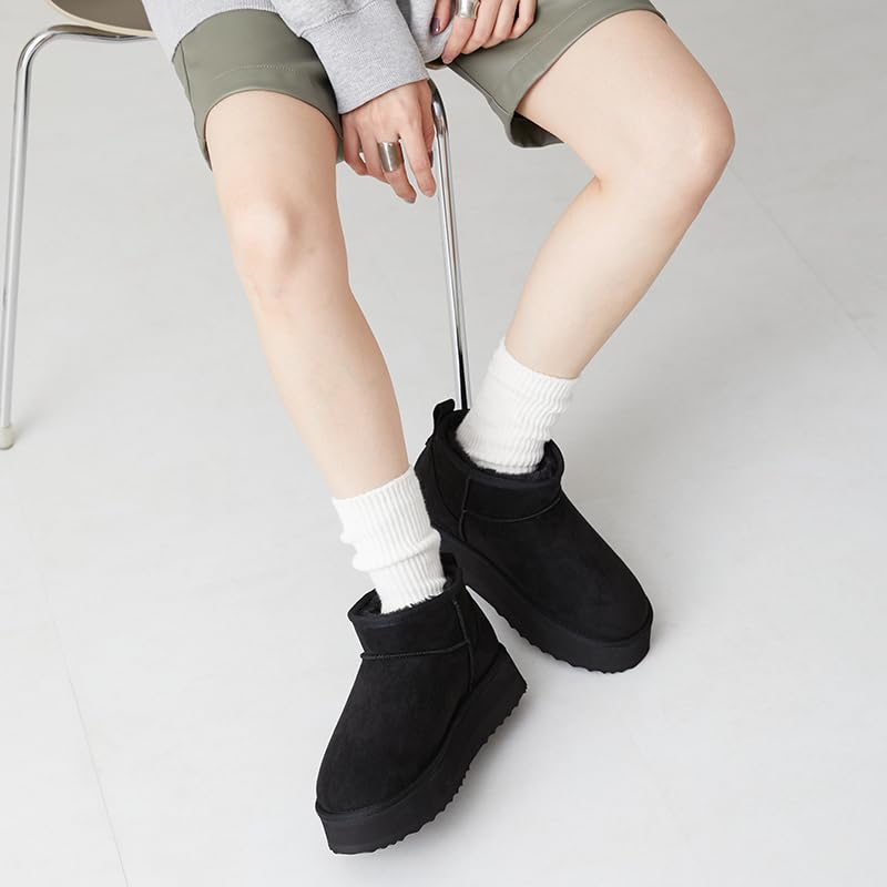 Oriental Traffic Fashion Short Sheepskin Boots with Thick Soles and Warm and Size cm Boots, Fur, Lightweight, Black, 25.0-25.5