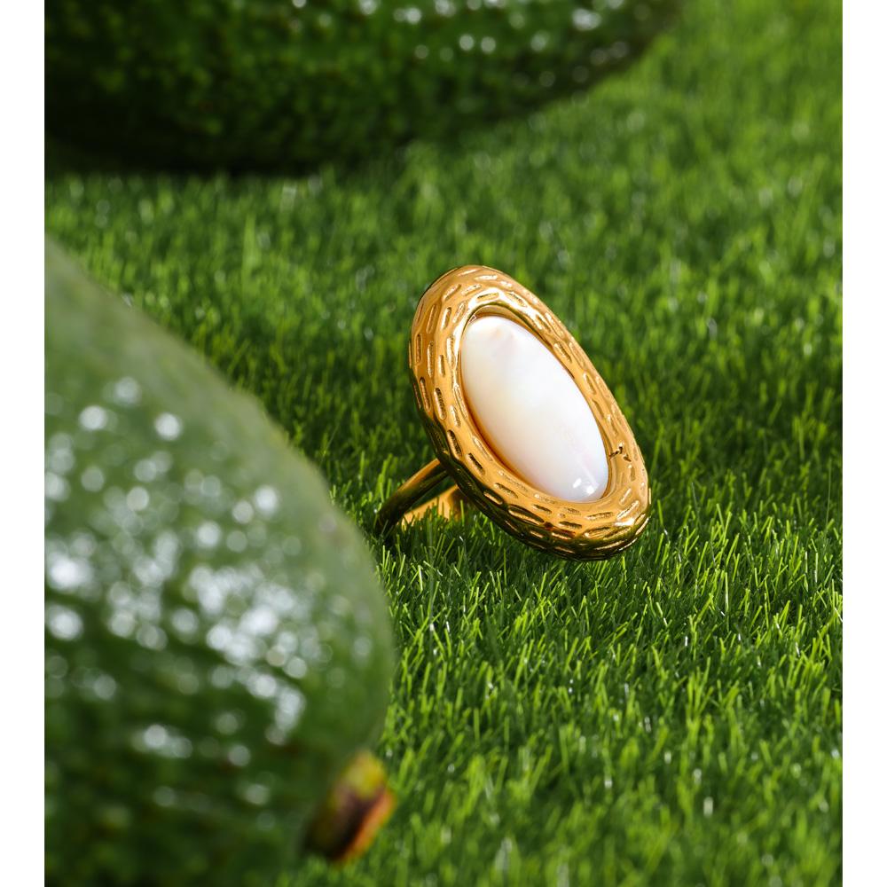 Yhpup High Quality Stainless Steel Shell Oval Crafting Ring 18K Gold Color PVD Plated New Arrivals Fashion Finger Jewelry Gift