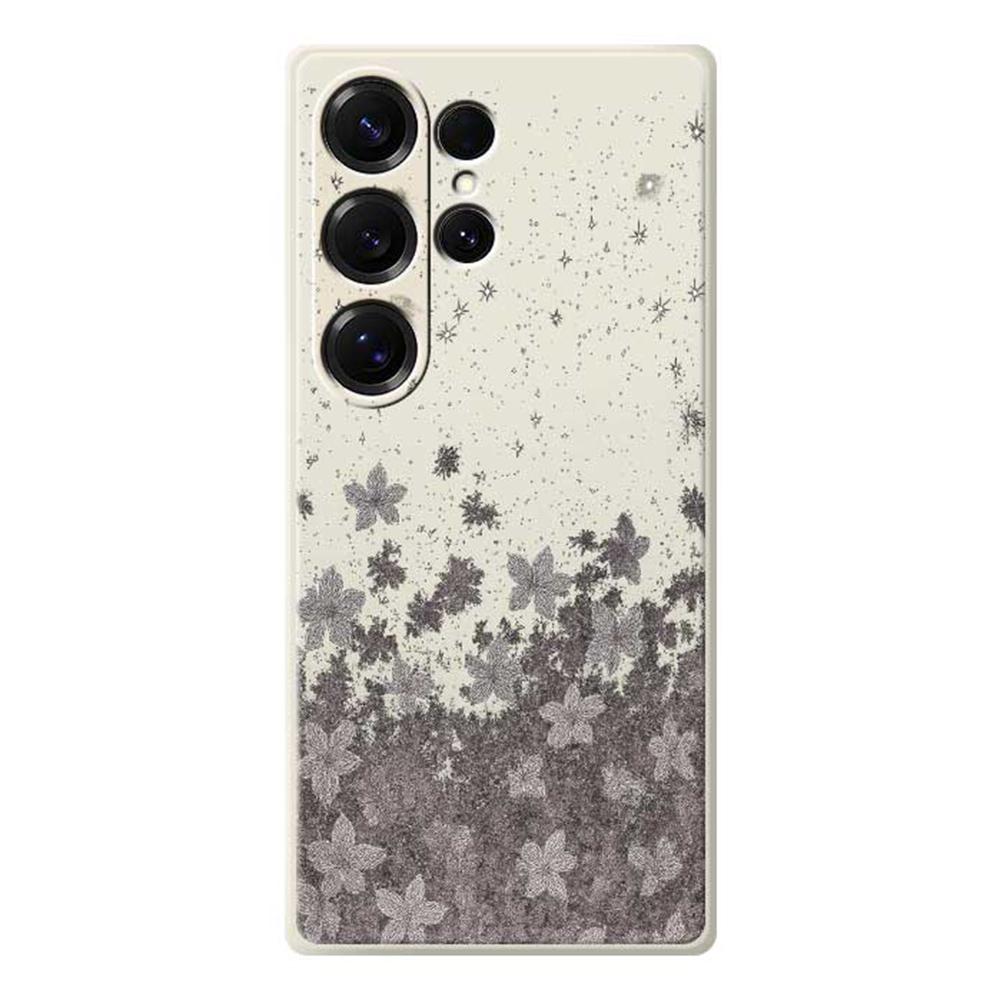For Samsung Galaxy S25 Ultra Case Grey Flowers Pattern Printing Straight Edge TPU Phone Back Cover